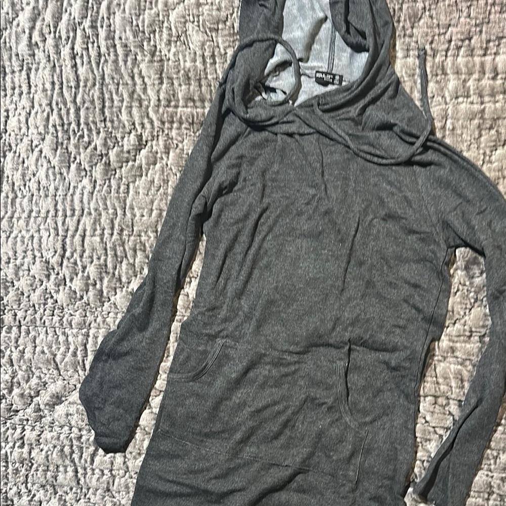 Dark Gray Hooded Hoodie Dress